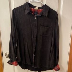 Distressed black button down shirt